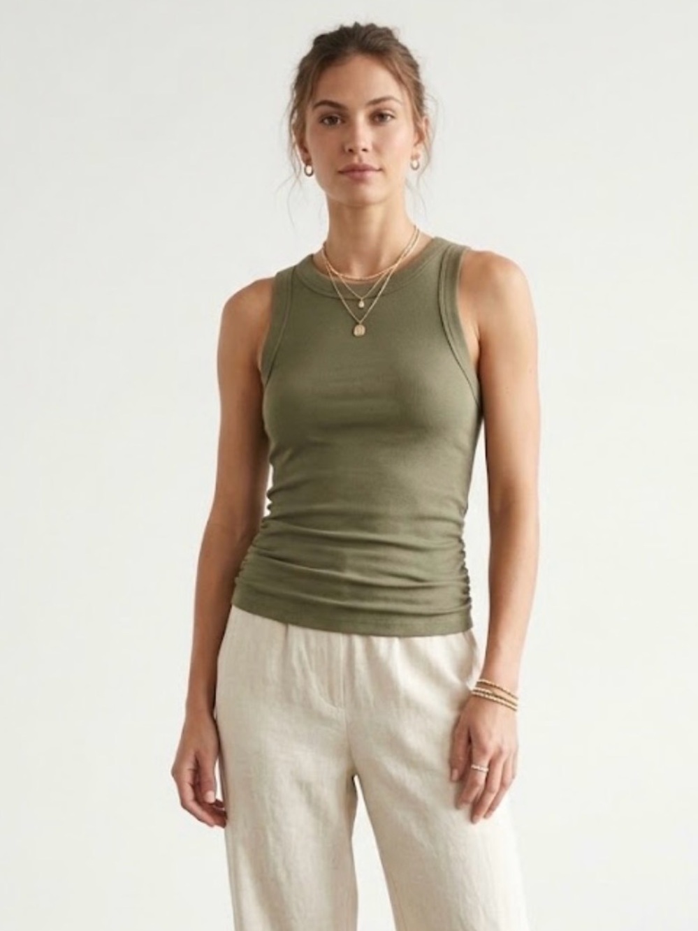Michael Stars Halley Ribbed Tank Top with Ruching